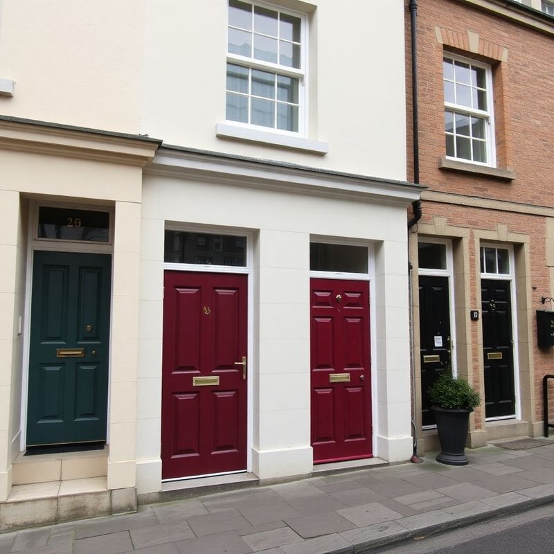 Exterior of a Georgian terraced building in Navan with cream stone facade and burgundy door